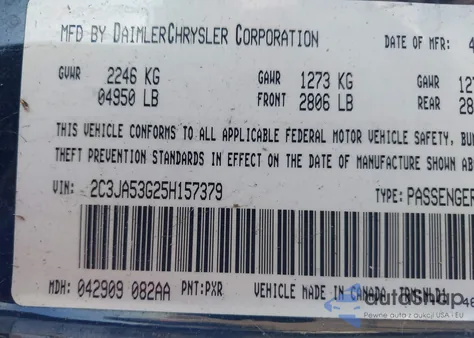 2005 Chrysler 300 Touring from USA, damaged, VIN 2C3JA53G25H157379